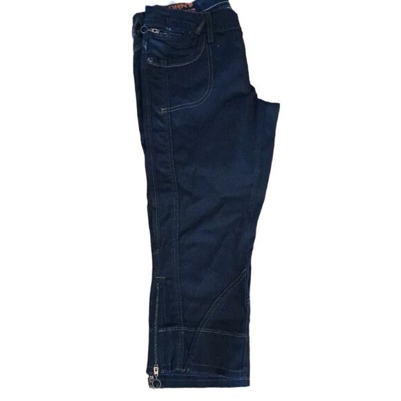 DKNY Women's Coated Dirty Blue Denim Capri Jeans Multi Seams Zipper Calf Sz 11 - Picture 4 of 7